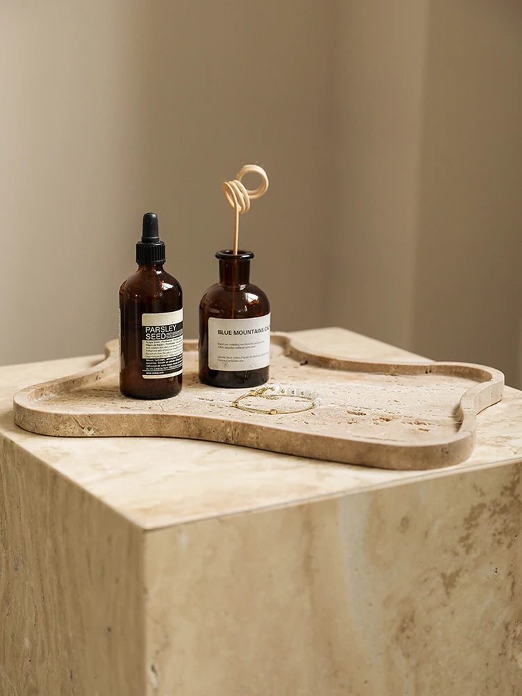 SkandiShop Vintage Travertine Stone Tray,